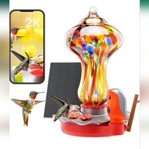 Glass Smart Hummingbird Feeder with 2K HD Camera Solar Powered - NEW